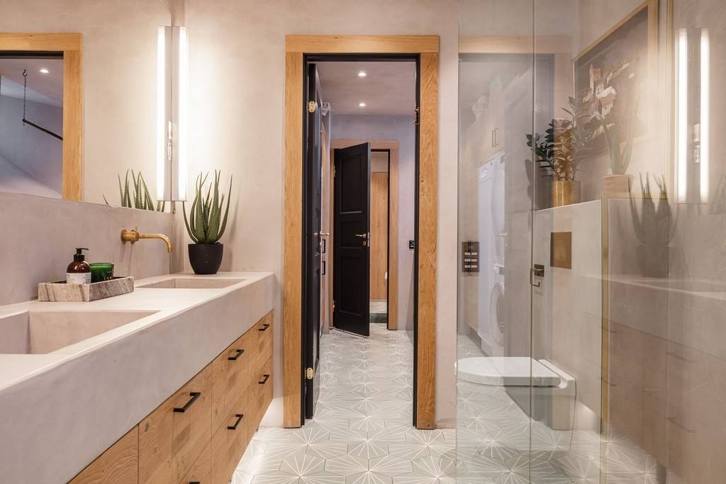 salle de bain bois et carrelage dandelion