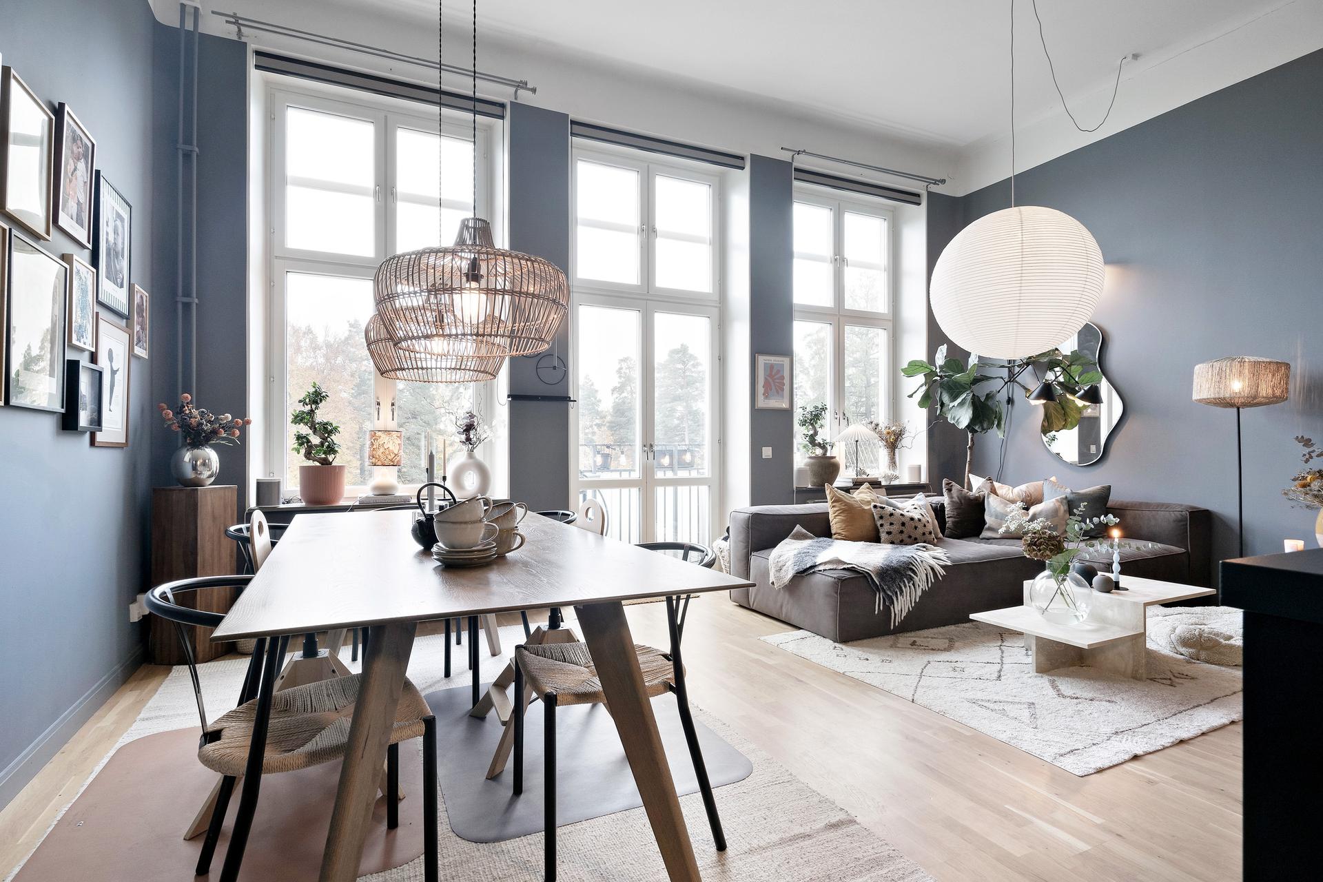 salon et salle à manger murs gris décoration scandinave