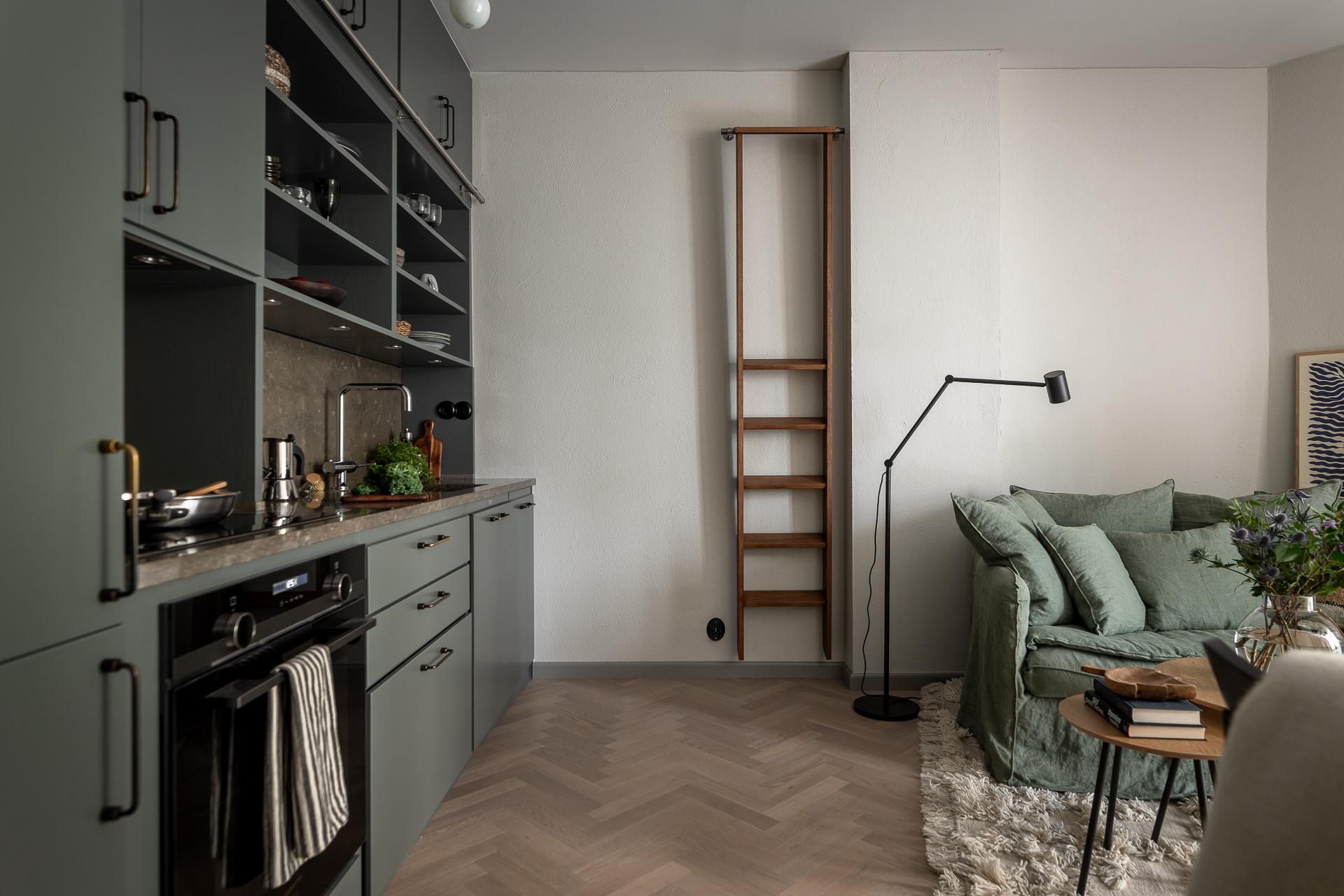 salon avec cuisine deux-pièces 31m2 décoration scandinave