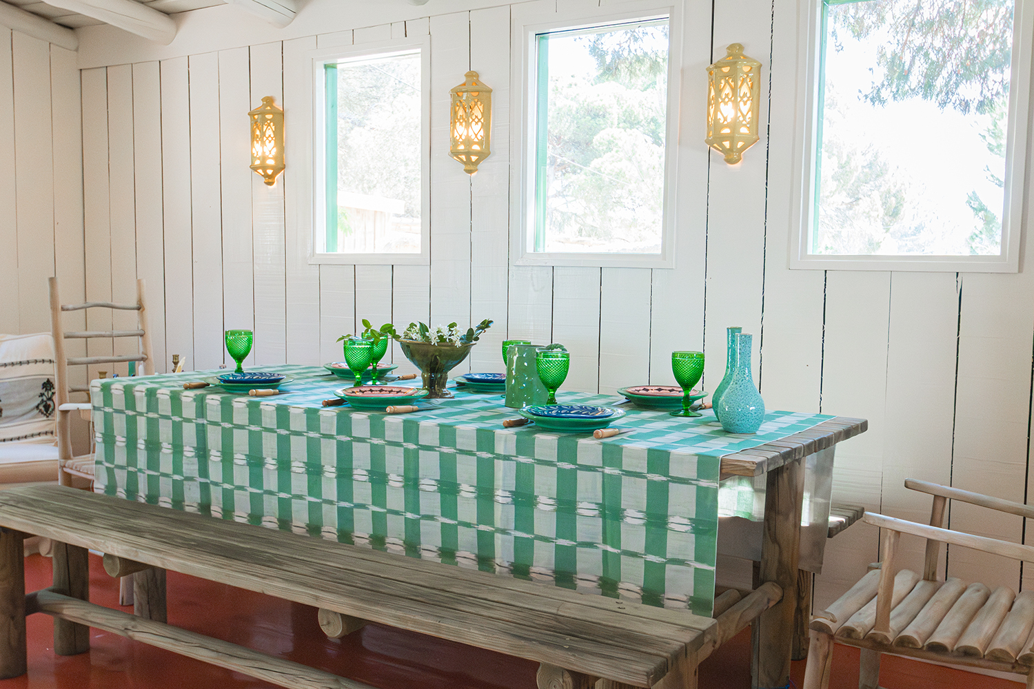 salle à manger nappe verte
