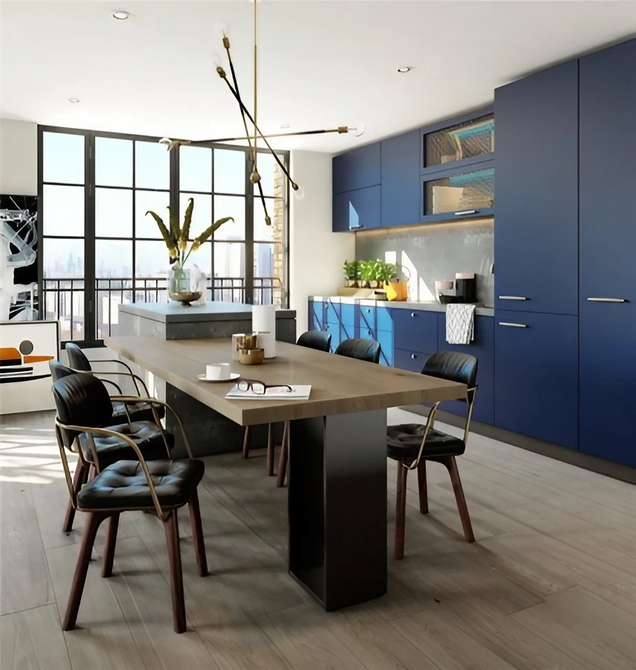 cuisine ouverte bleue 