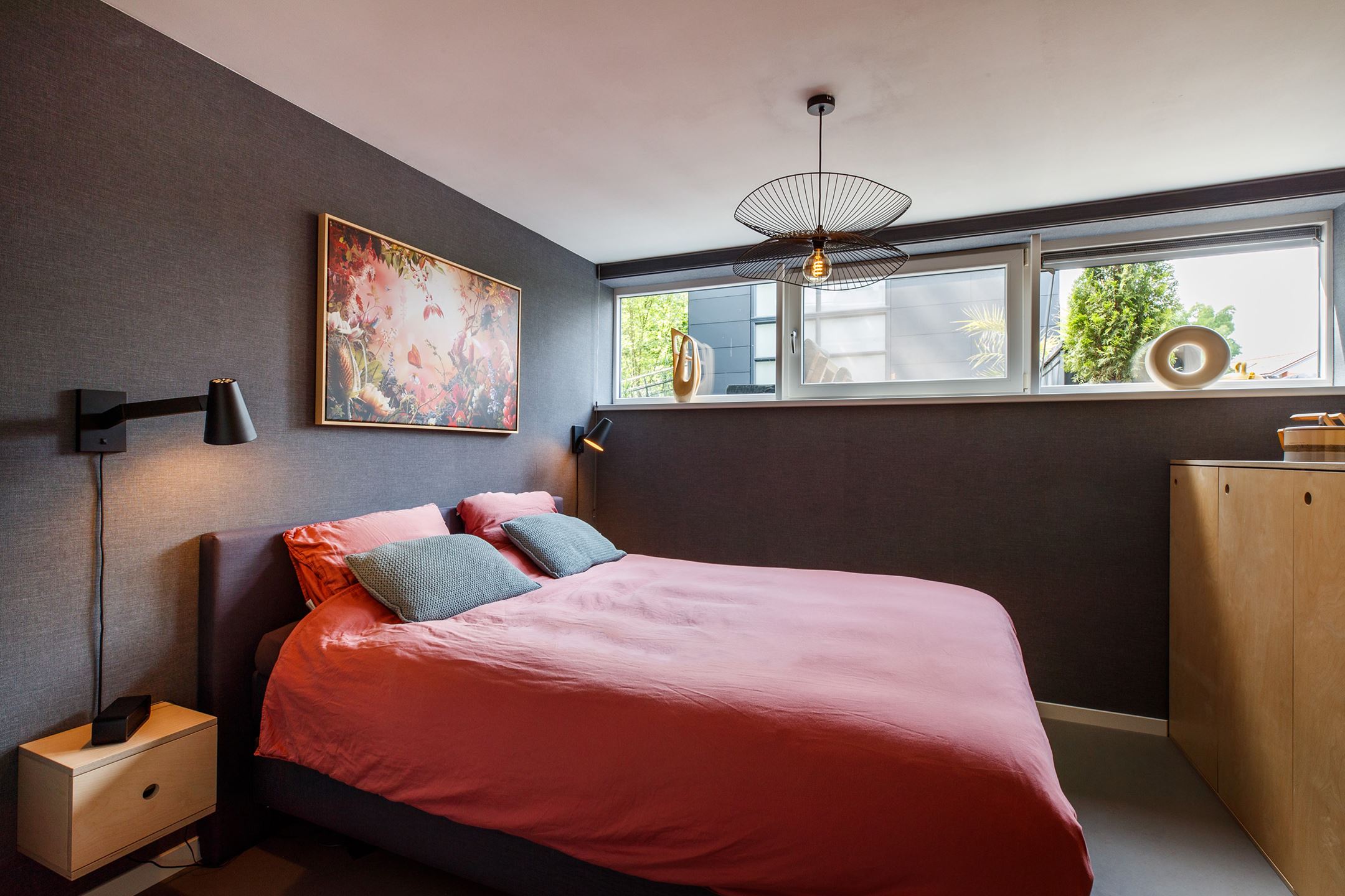 chambre mur gris décoration design