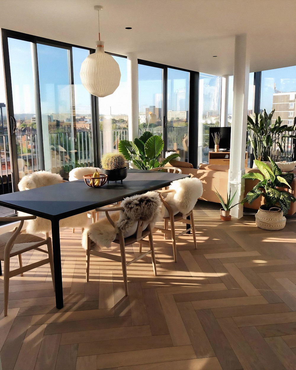 salle à manger moderne avec baies vitrées