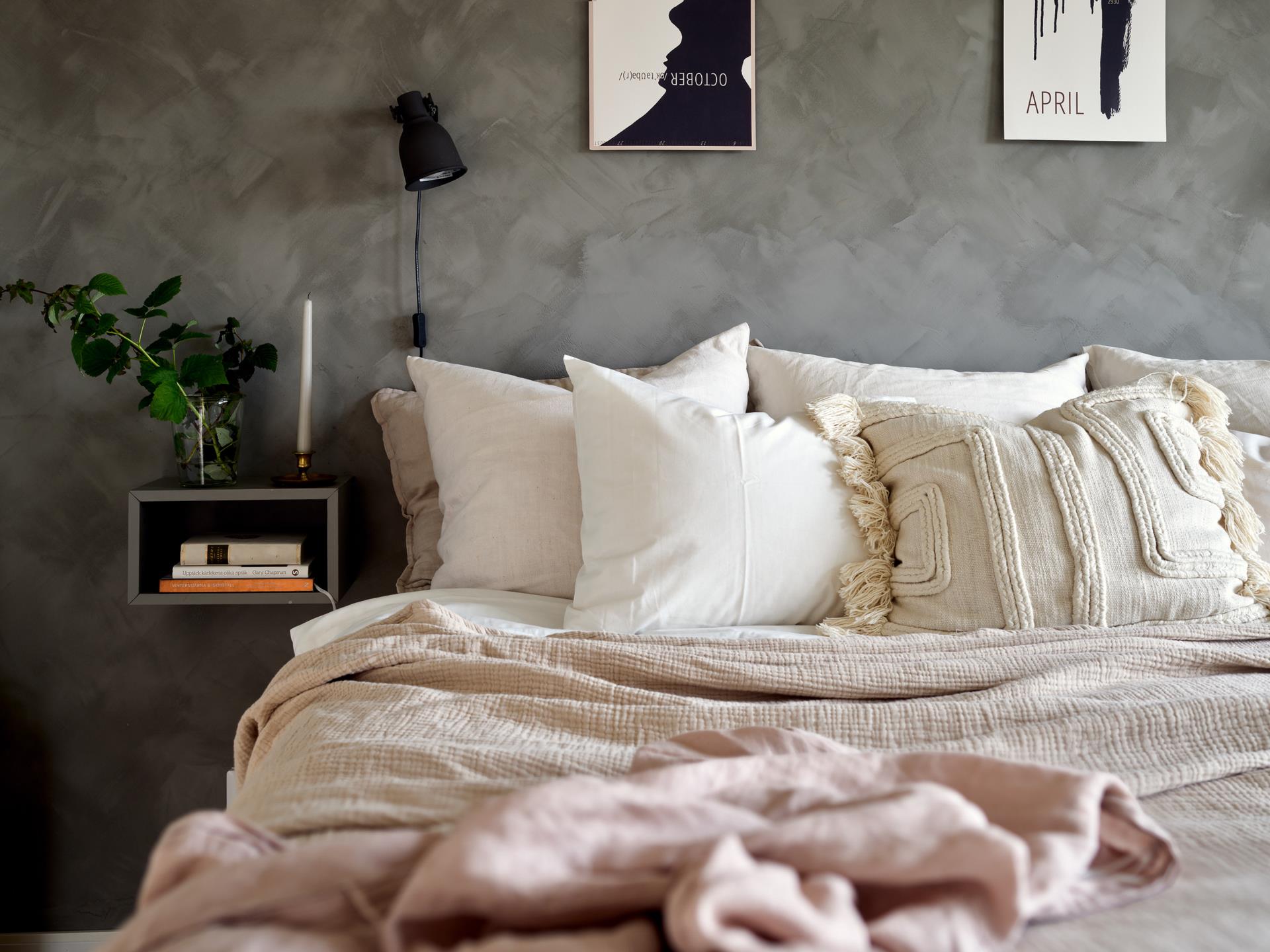 chambre mur gris décoration scandinave