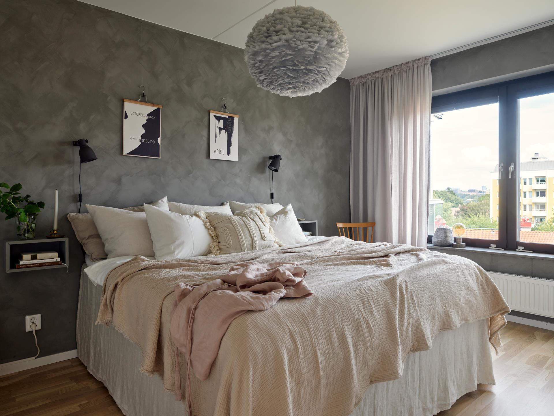 chambre mur gris décoration scandinave