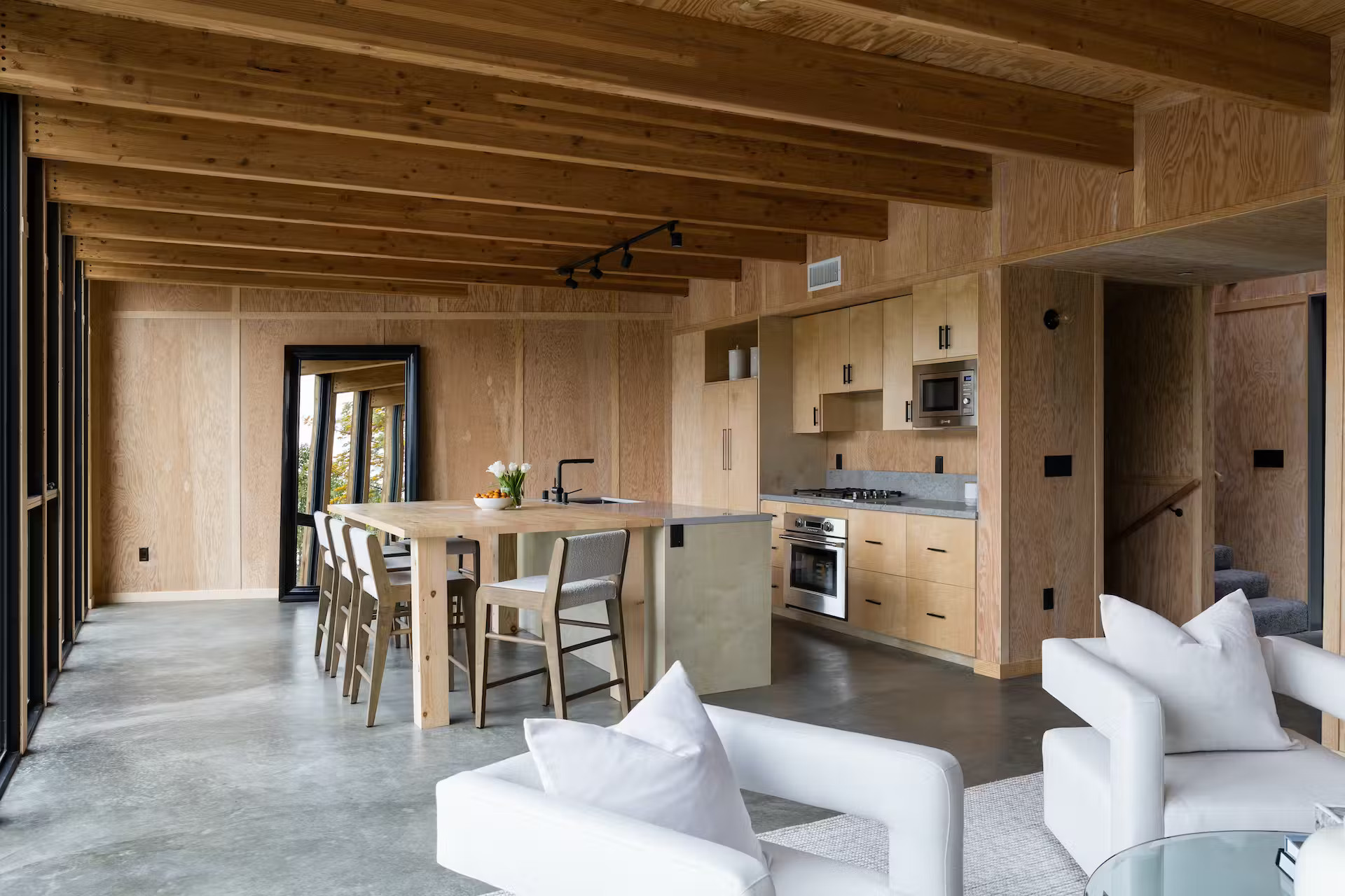 salon et cuisine ouverte maison en bois et béton salon et cuisine ouverte maison en bois et béton