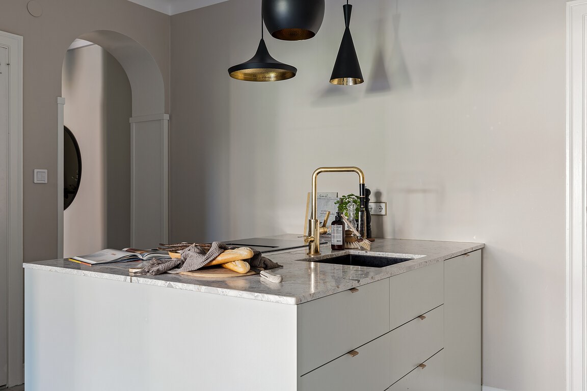 cuisine design grise plan marbre