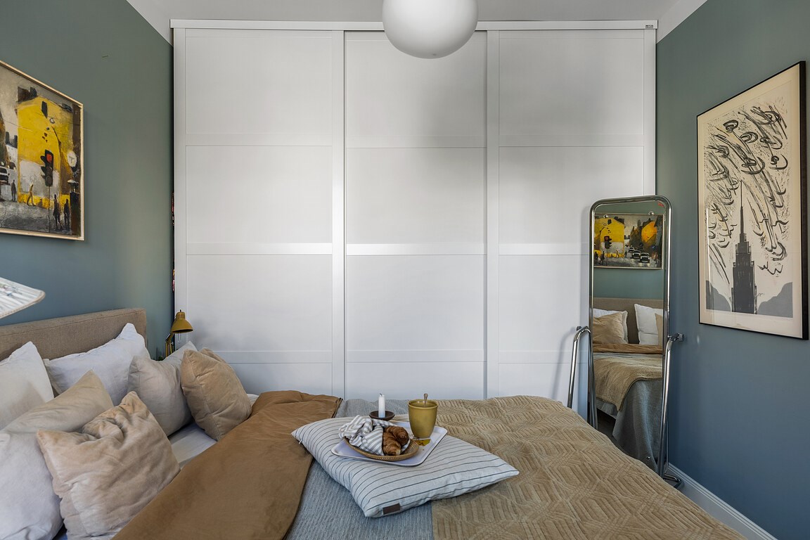 chambre décoration scandinave mur bleu