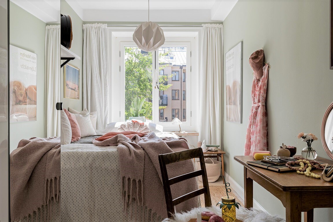 chambre décoration scandinave mur vert