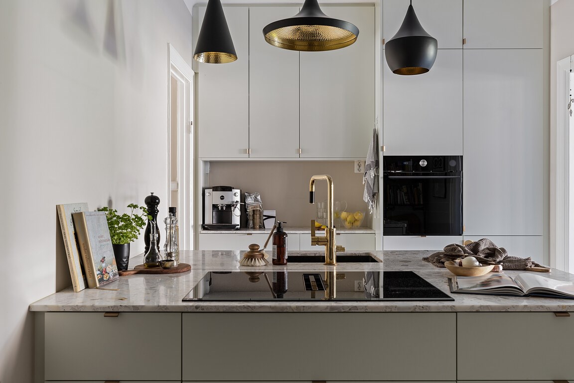 cuisine design grise plan marbre