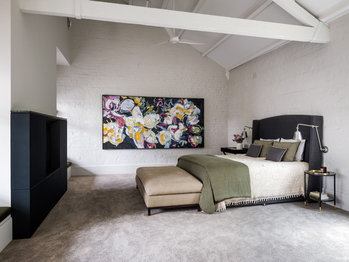 chambre murs de briques peints en blanc
