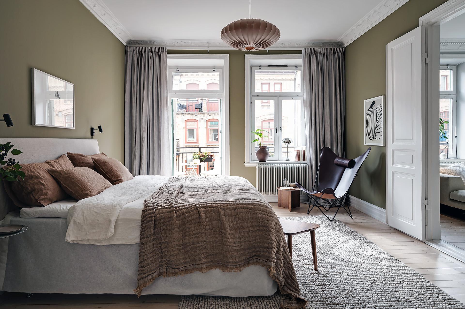 chambre murs kaki décoration scandinave