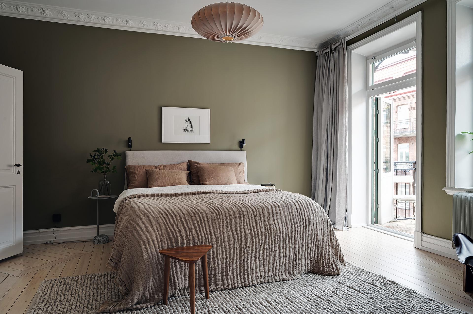 chambre murs kaki décoration scandinave