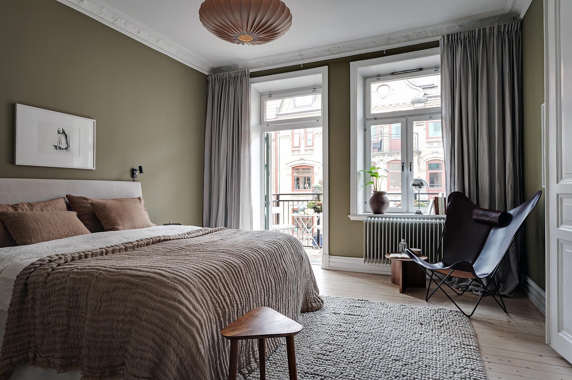chambre murs kaki décoration scandinave