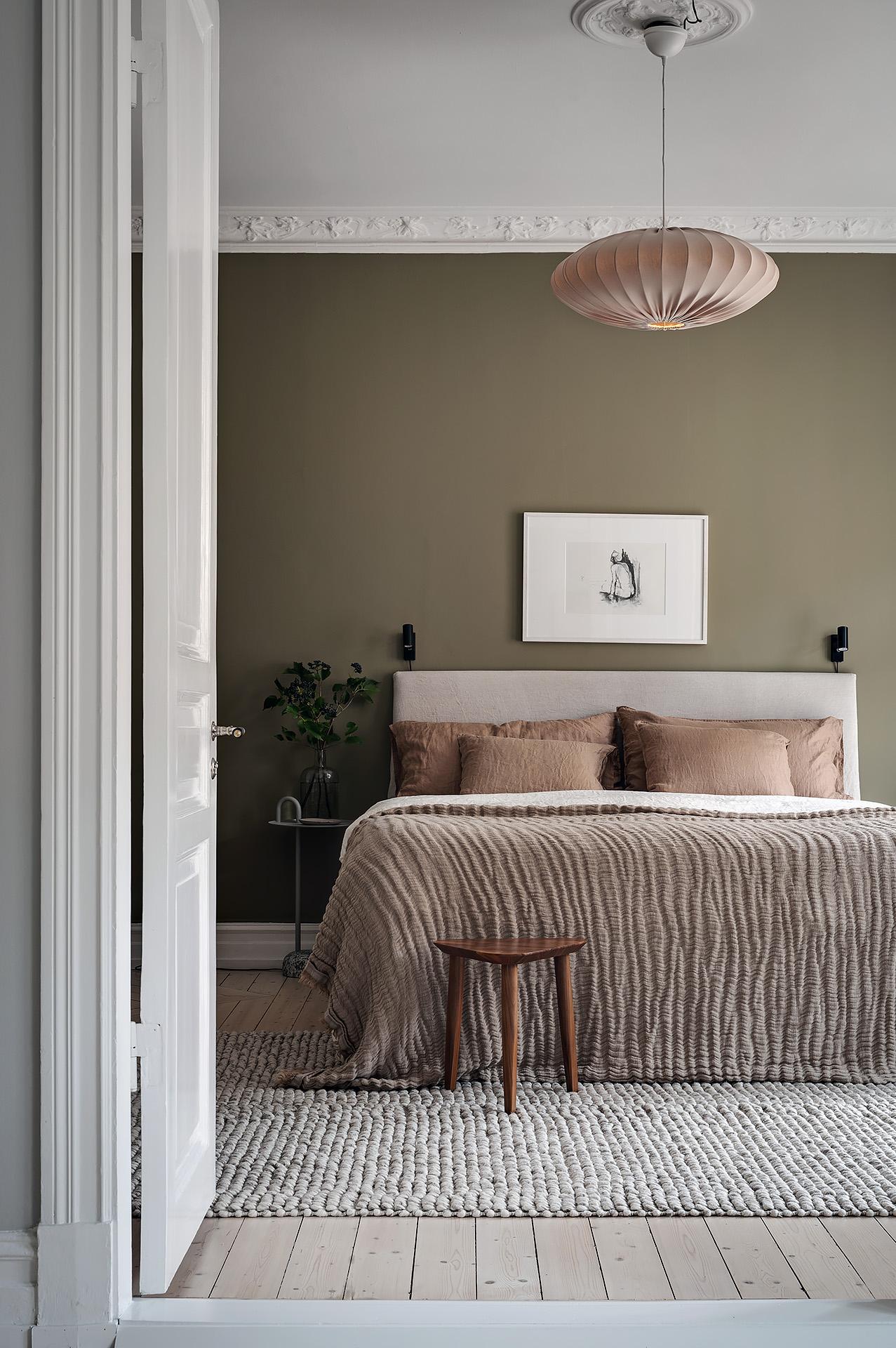 chambre murs kaki décoration scandinave
