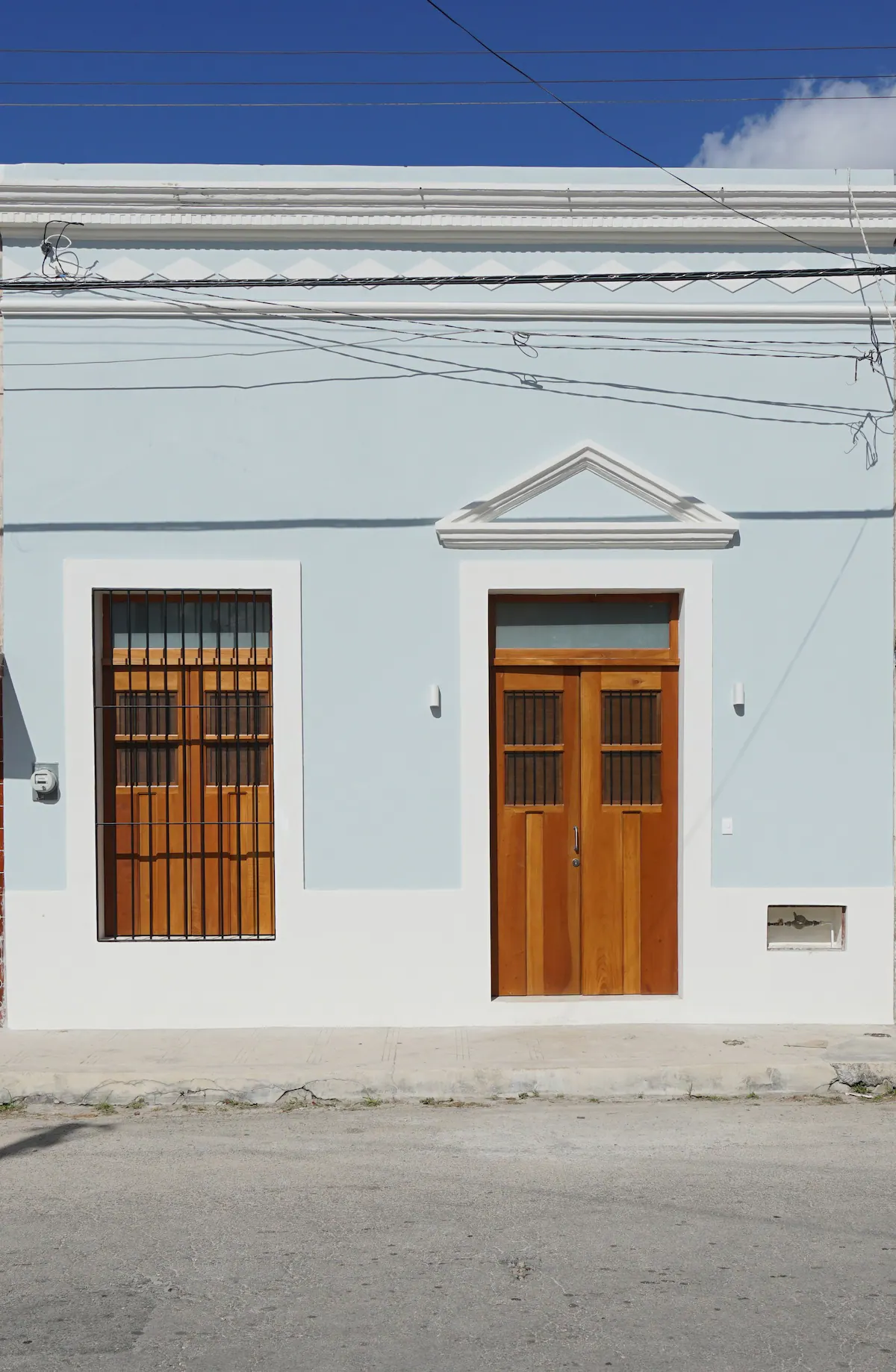 façade maison de ville bleue Merida Mexique