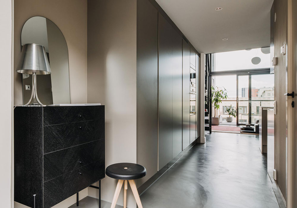 entrée avec placard noir mini loft 52m2 en duplex décoration design entrée avec placard noir mini loft 52m2 en duplex décoration design
