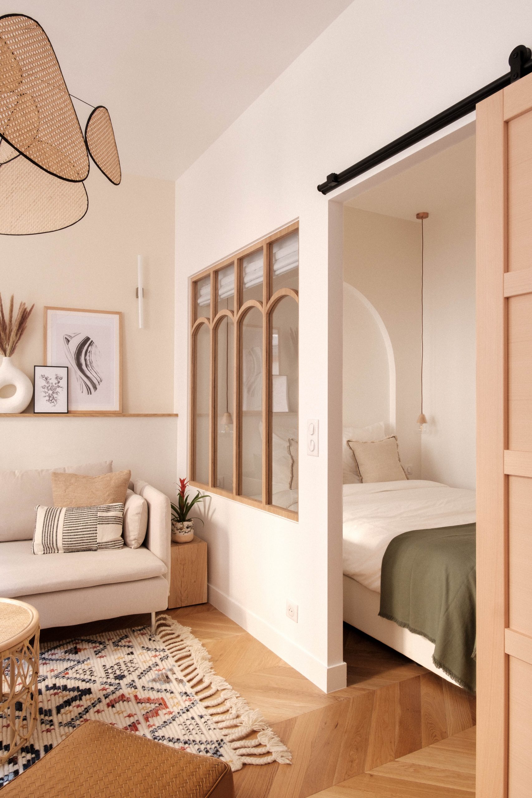salon et chambre studio 27m2 Paris