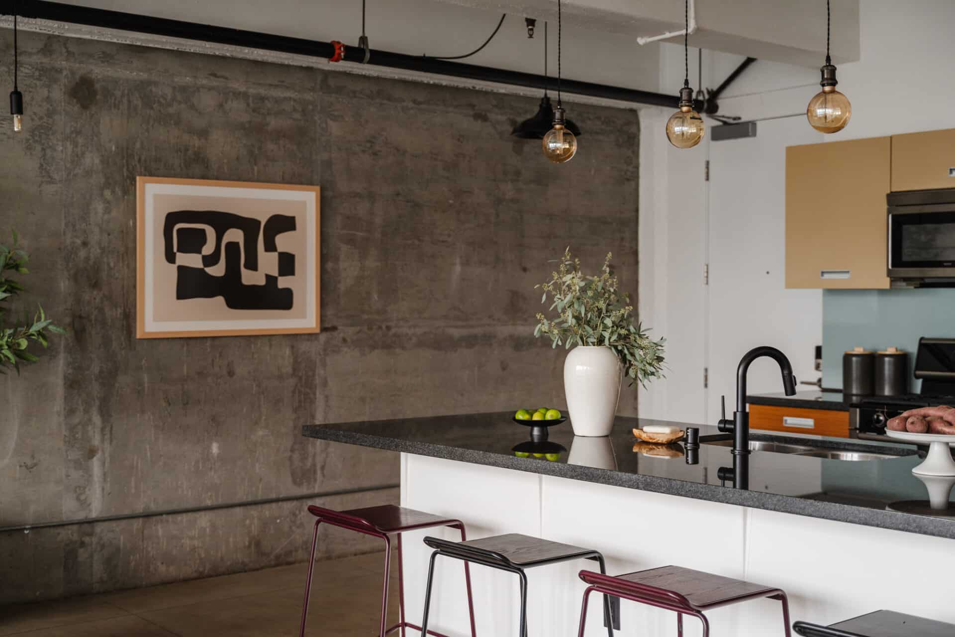 cuisine mur béton loft 71m2