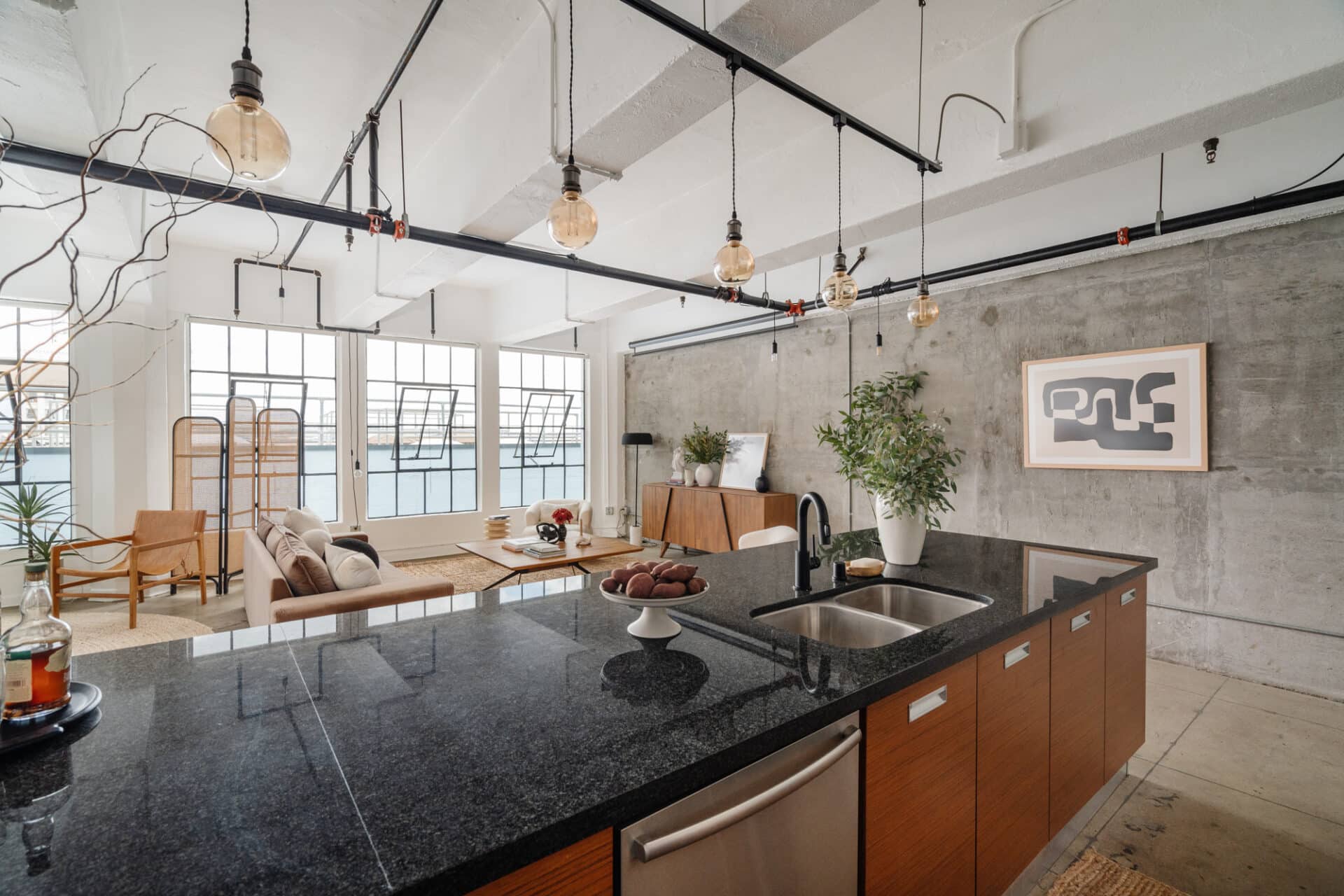 cuisine mur béton loft 71m2
