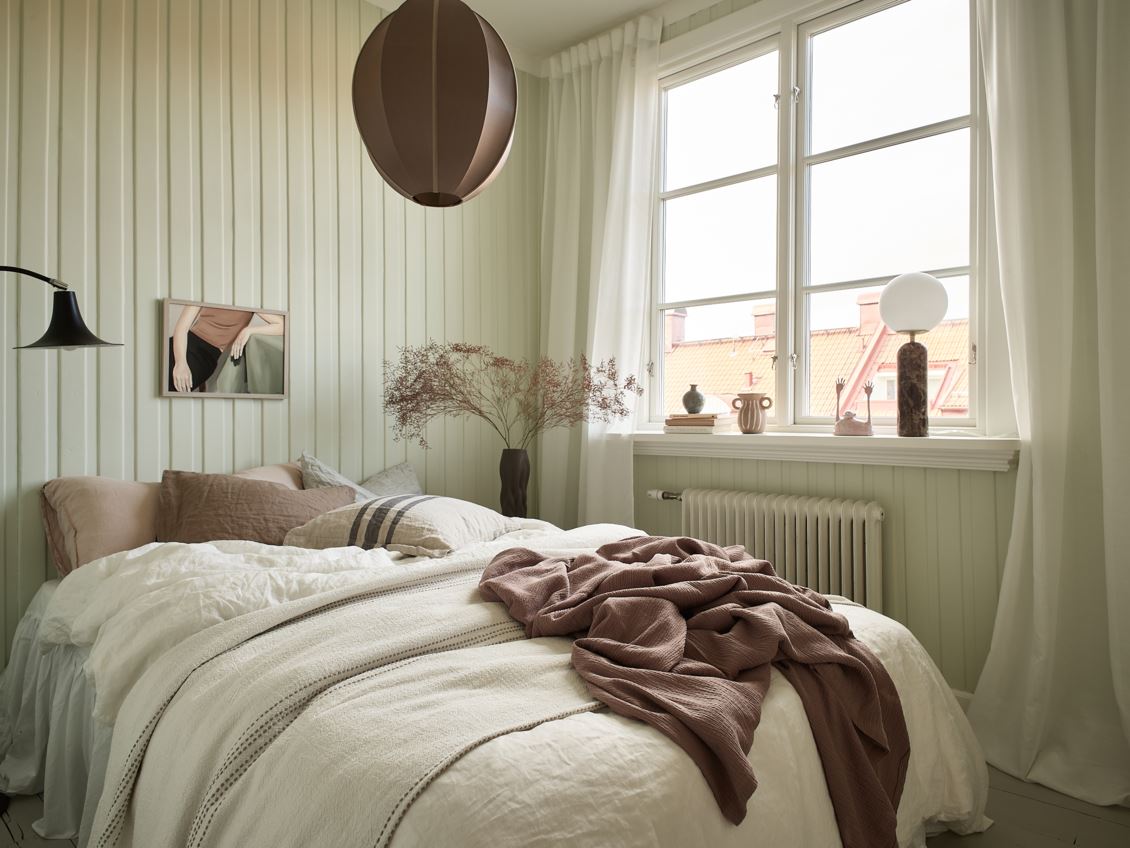 chambre mur vert pâle décoration scandinave