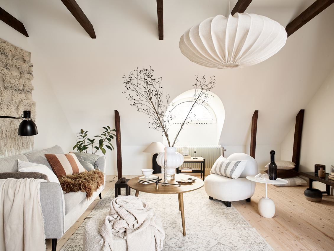 salon avec poutres décoration scandinave