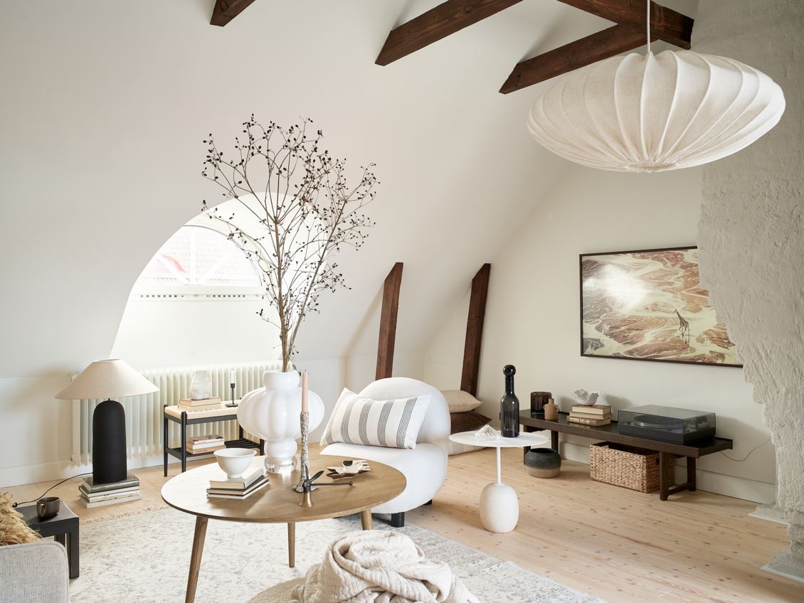 salon avec poutres décoration scandinave