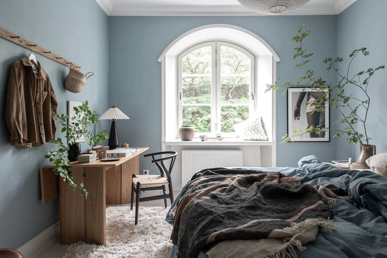 chambre bleue décoration scandinave