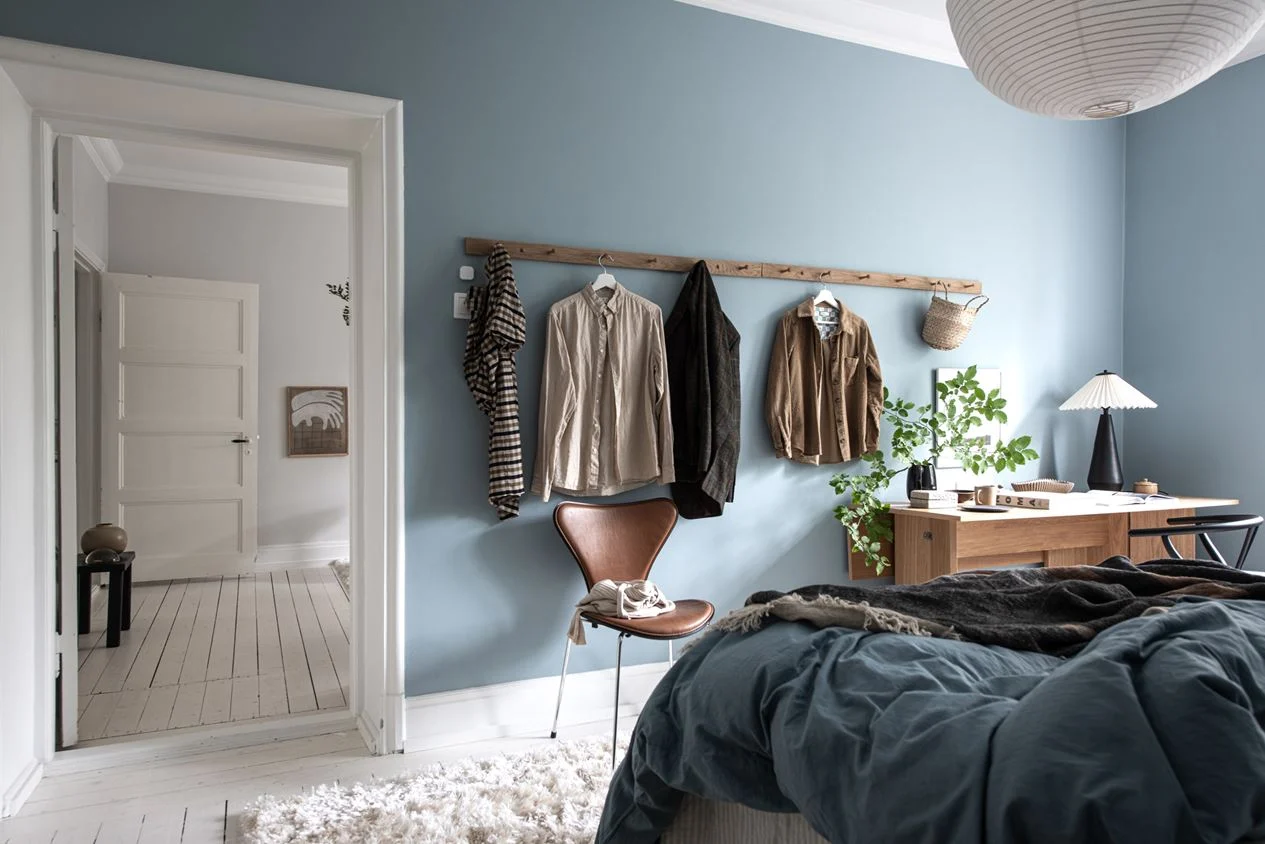 chambre bleue décoration scandinave