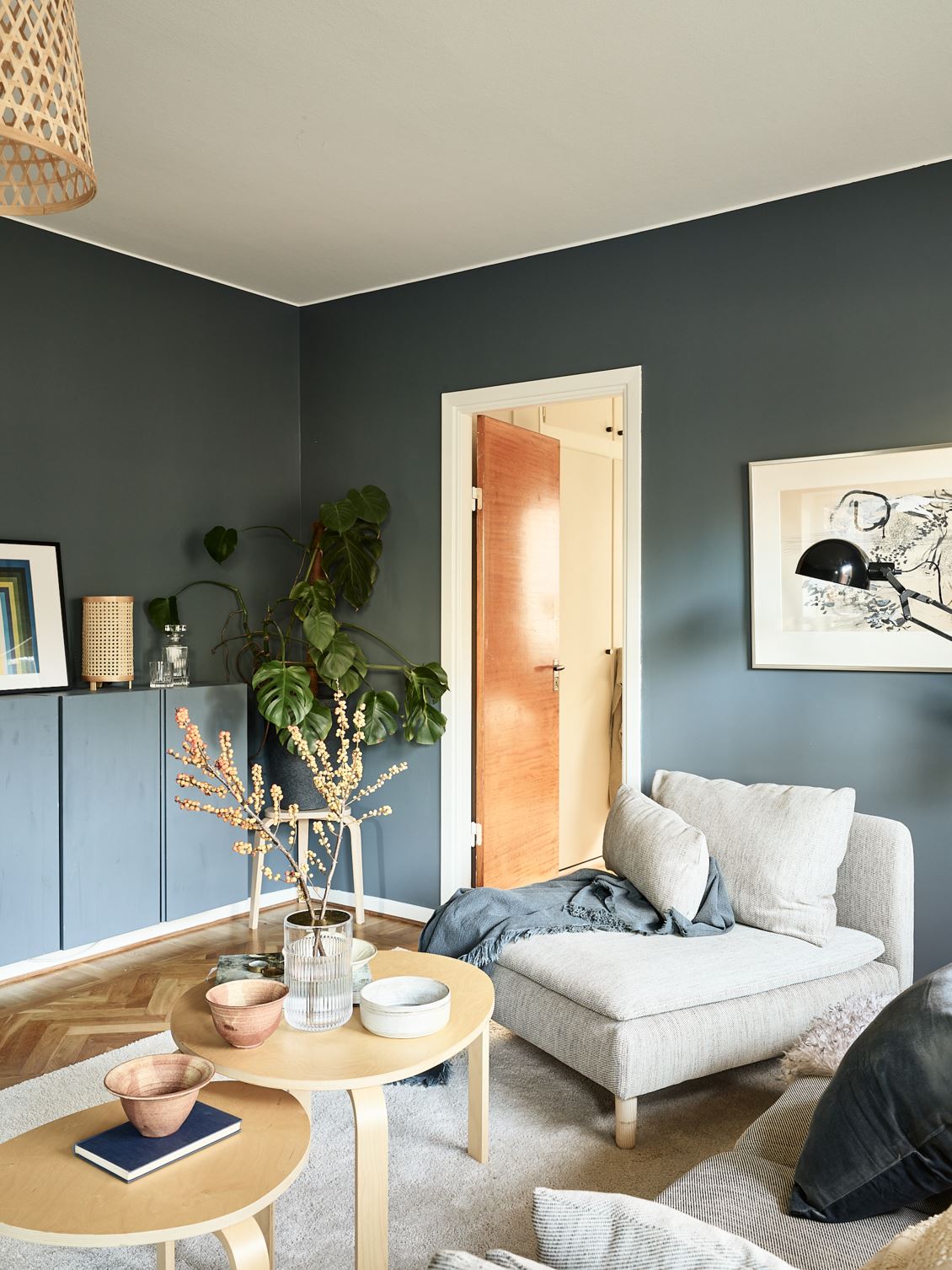 salon bleu décoration scandinave