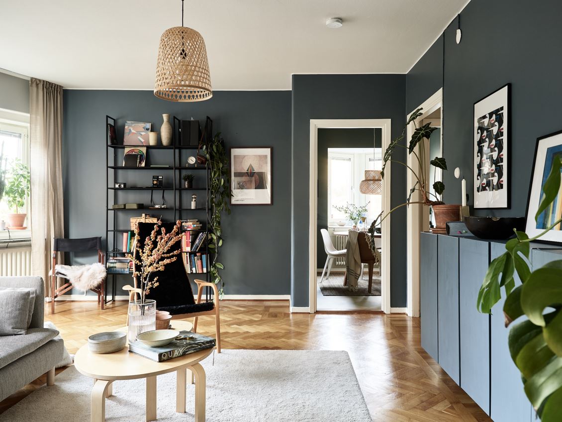 salon bleu décoration scandinave