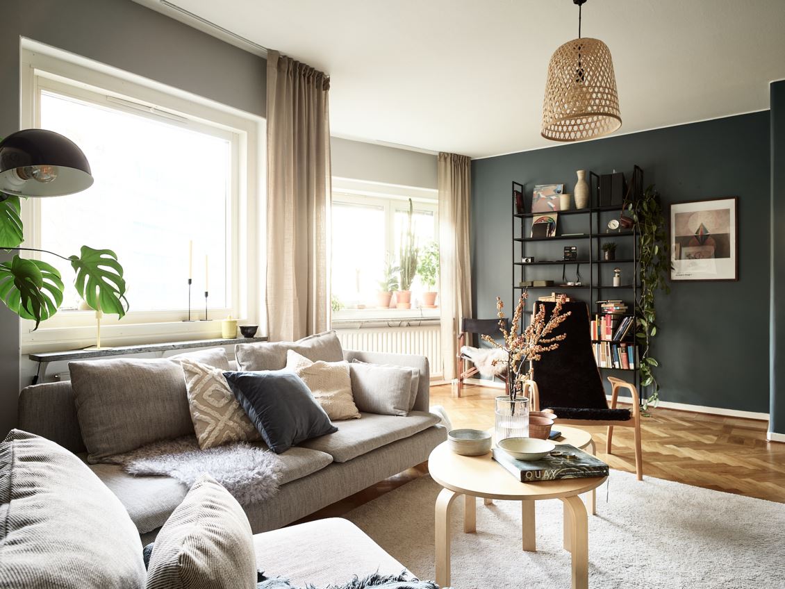 salon bleu décoration scandinave