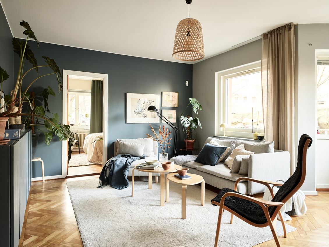 salon bleu décoration scandinave
