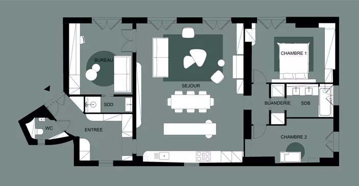 plan après appartement haussmannien Paris rénové