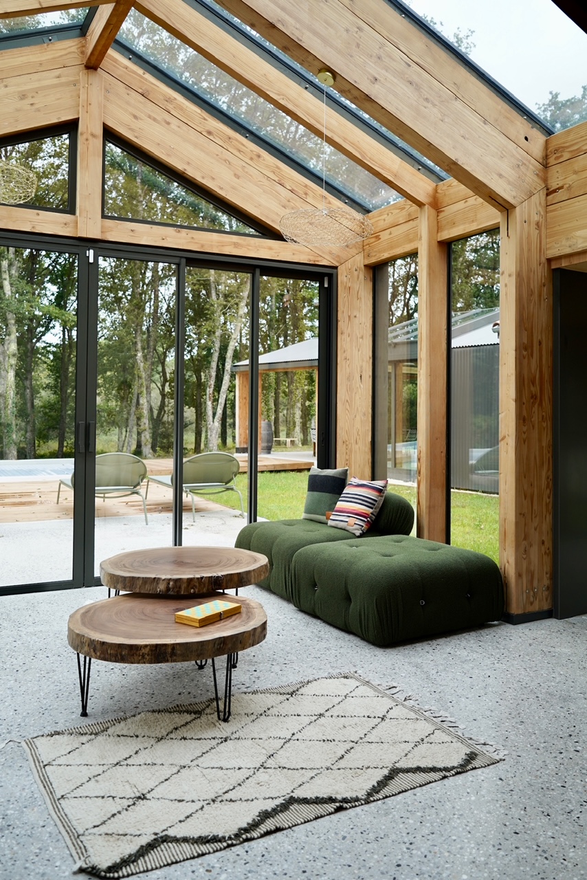 salon décoration design maison en bois Airial du Branasse Hossegor