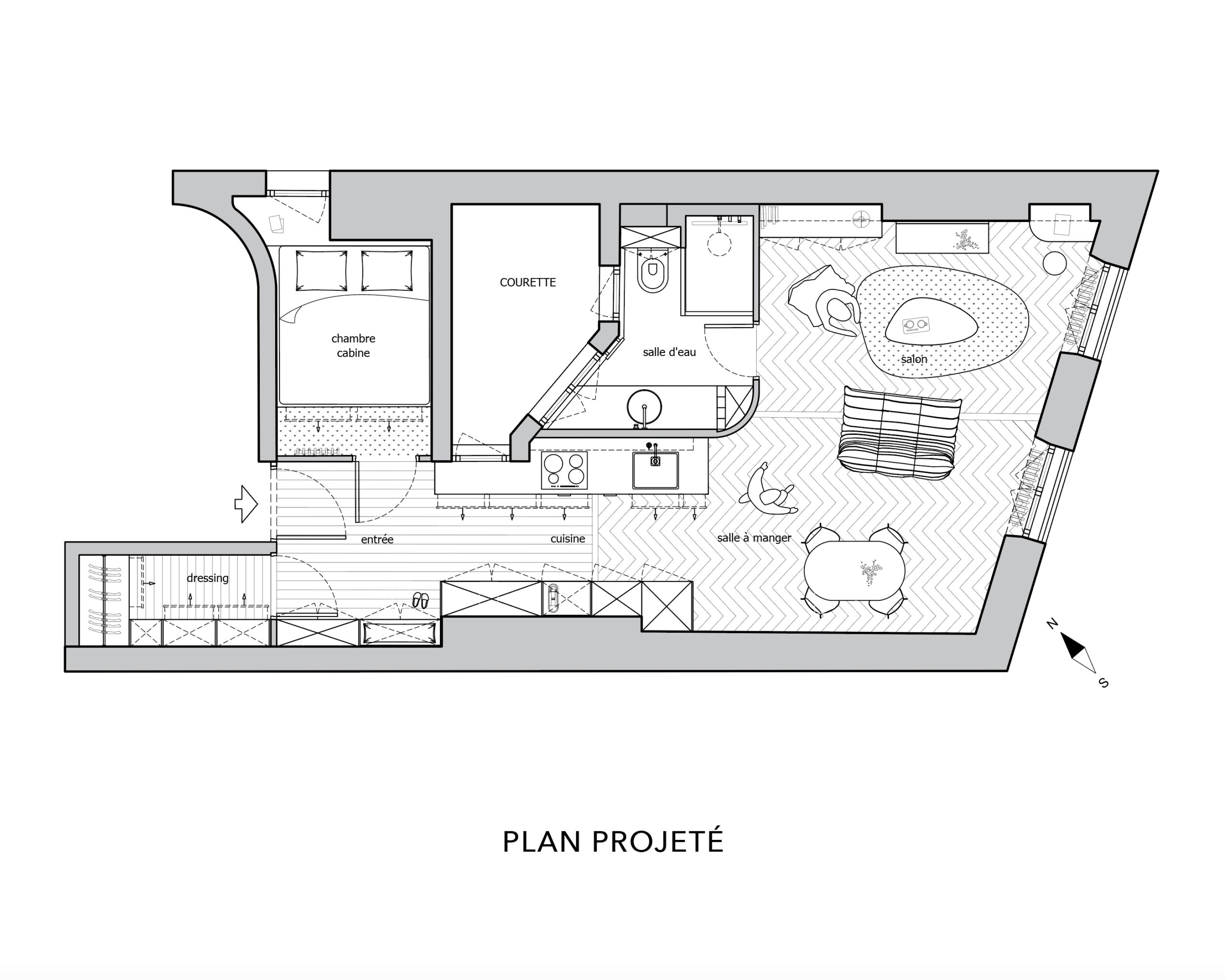 plan petit appartement haussmannien 42m2 Paris plan petit appartement haussmannien 42m2 Paris