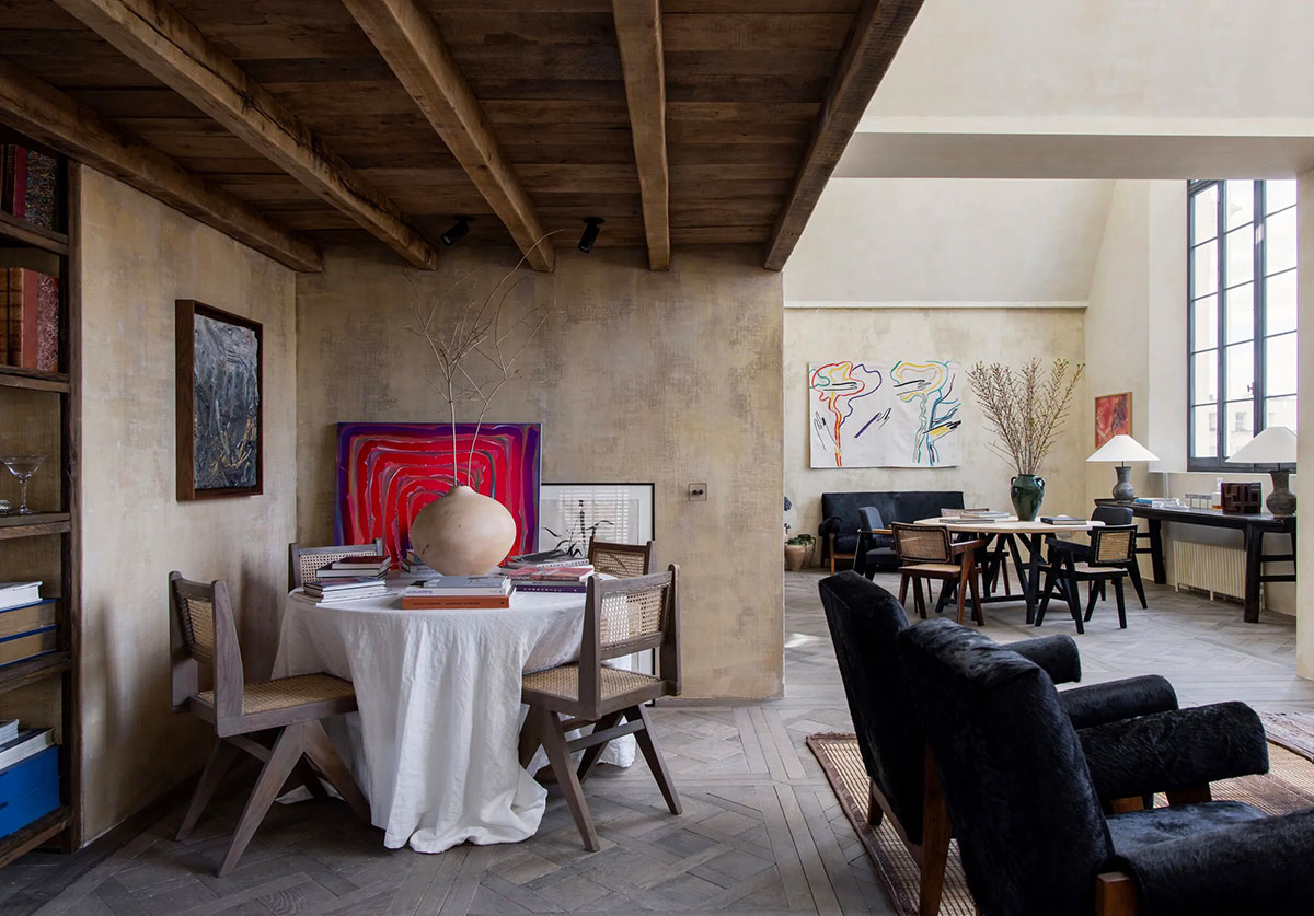 salon avec salle à manger sous la mezzanine
