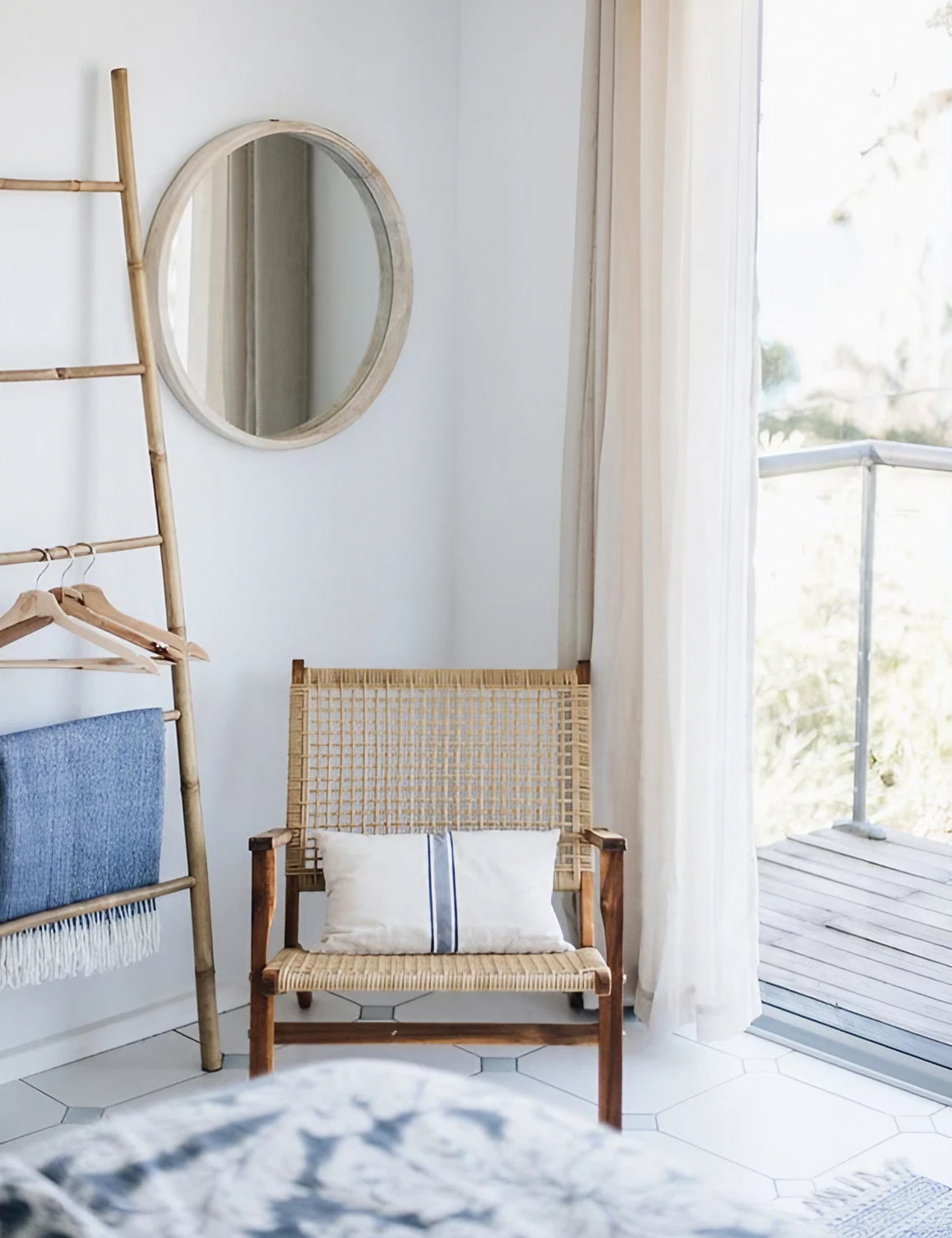 chambre décoration blanche et naturelle maison de plage Australie