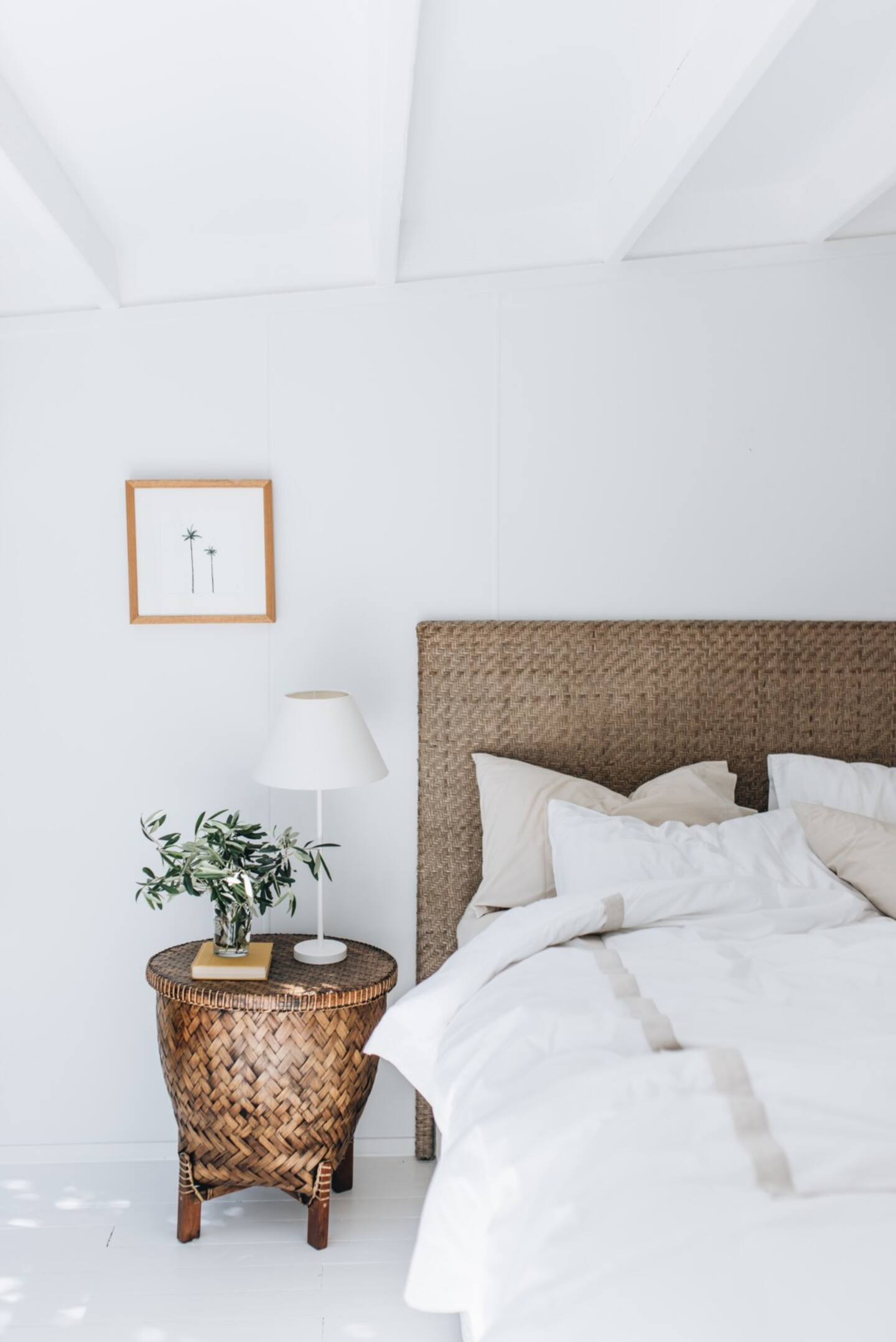 chambre décoration blanche et naturelle maison de plage Australie