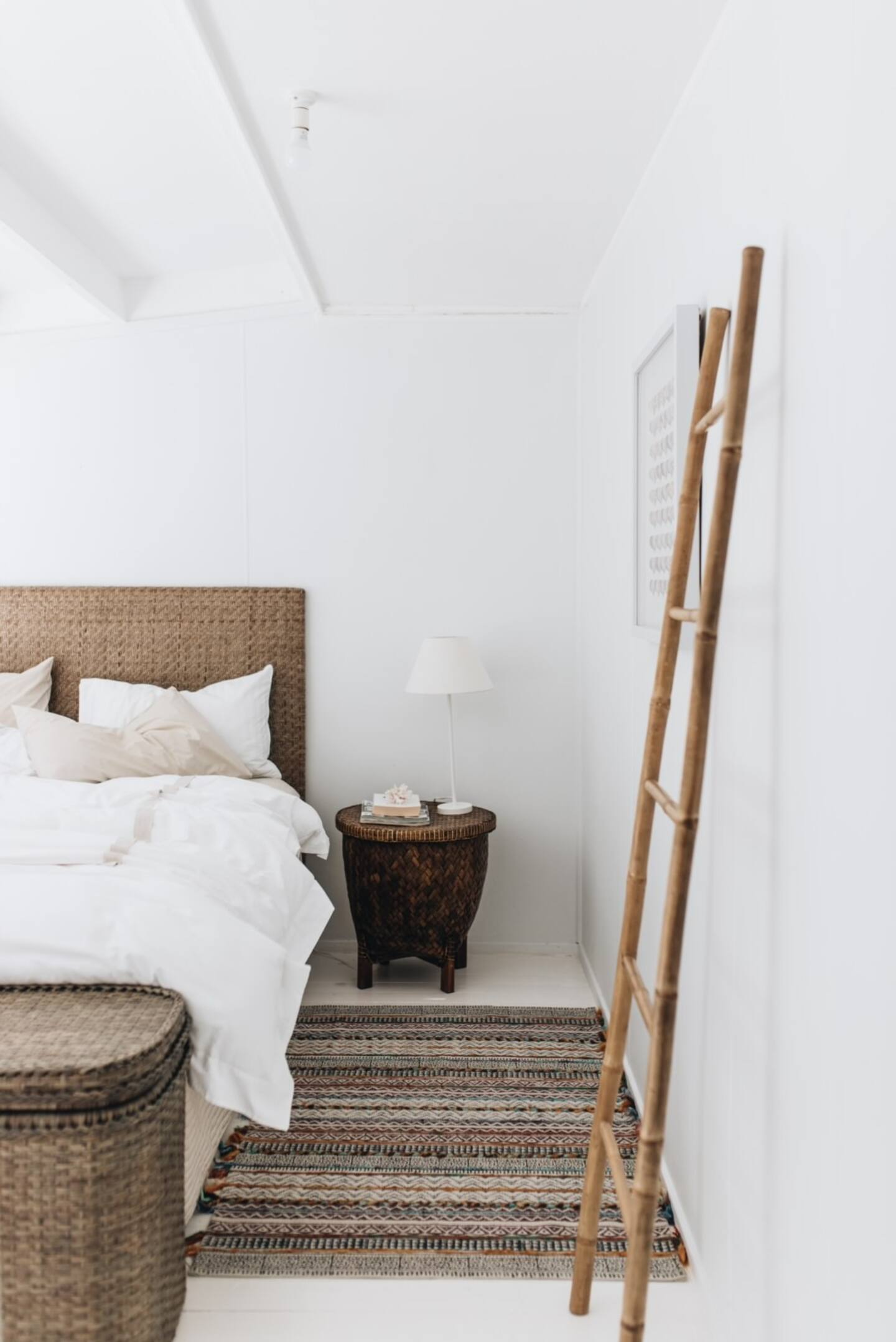 chambre décoration blanche et naturelle maison de plage Australie