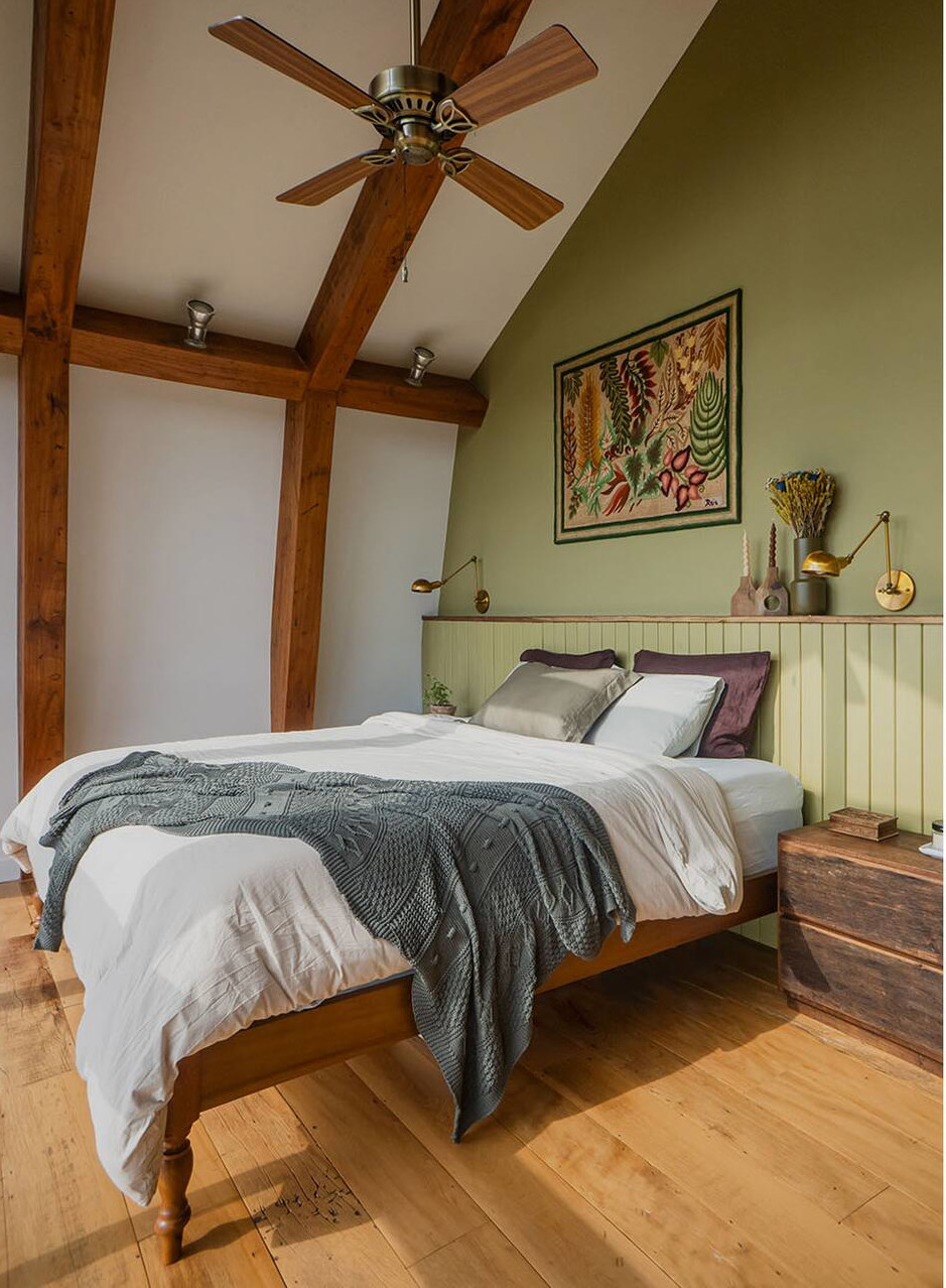 chambre avec poutres mur vert décoration rustique chic chambre avec poutres mur vert décoration rustique chic