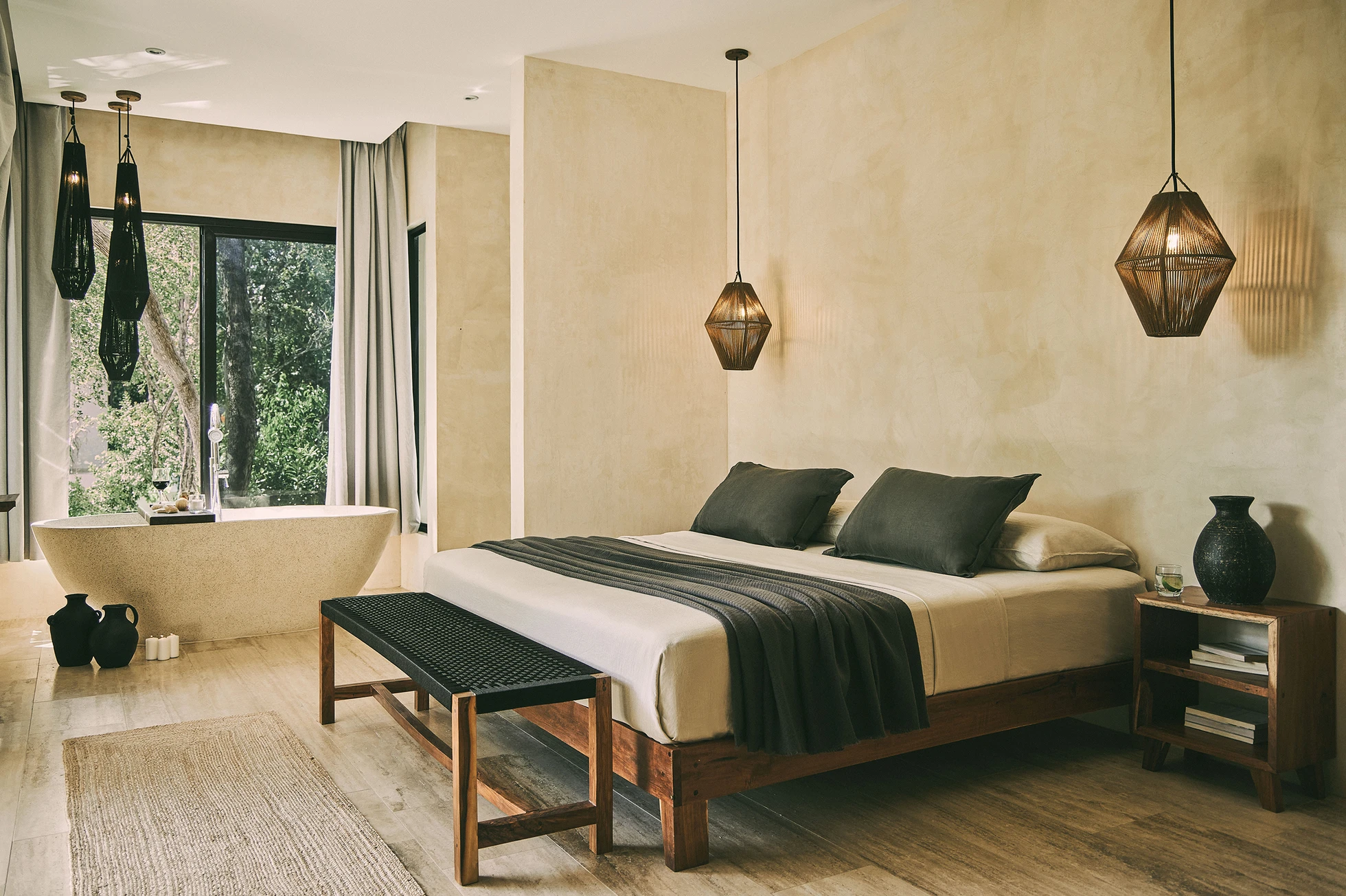chambre maison Tulum décoration contemporaine et naturelle chambre maison Tulum décoration contemporaine et naturelle