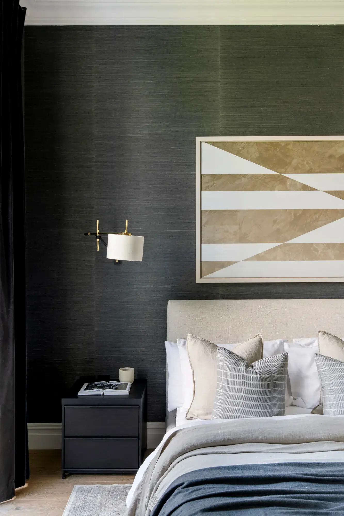 chambre verte et beige décoration contemporaine
