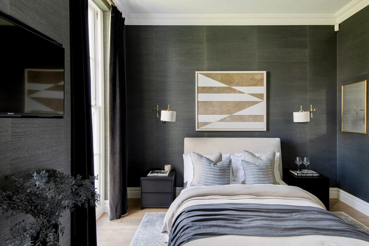 chambre verte et beige décoration contemporaine