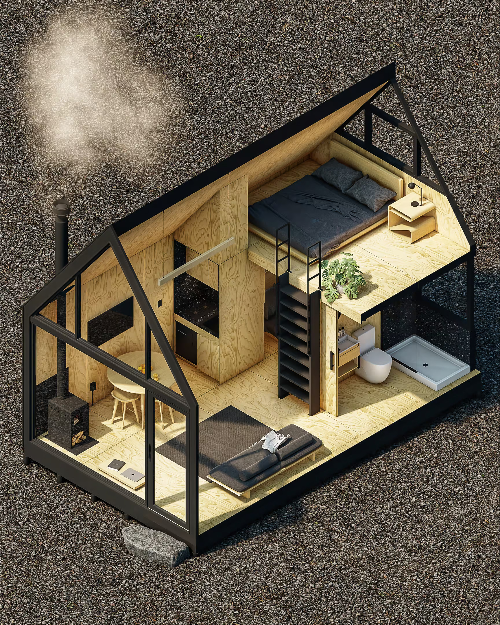 plan 3D mini maison 23m2 avec chambre loft plan 3D mini maison 23m2 avec chambre loft