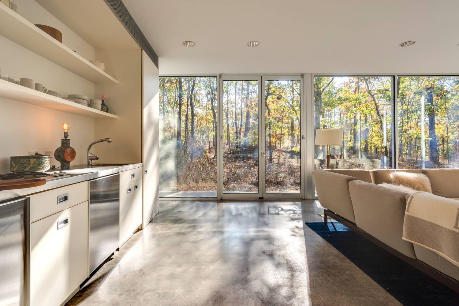 salon avec cuisine ouverte maison architecte