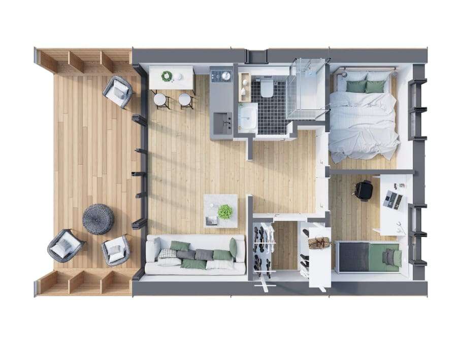 plan petite maison 48m2 avec deux chambres