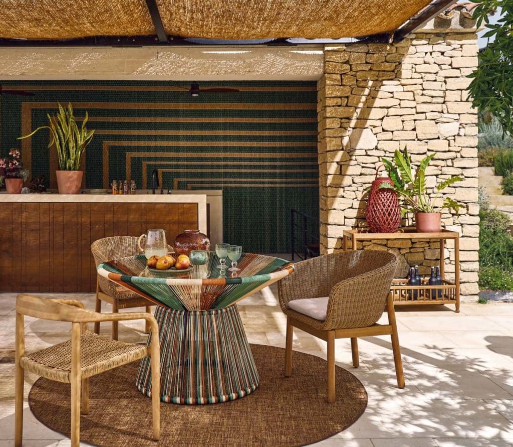 terrass mur pierre pergola acier