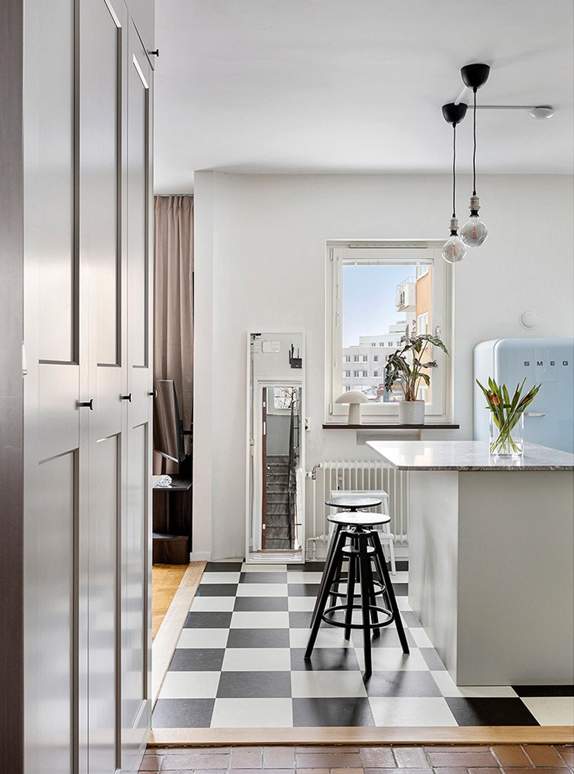 cuisine sol à damier studio 35m2