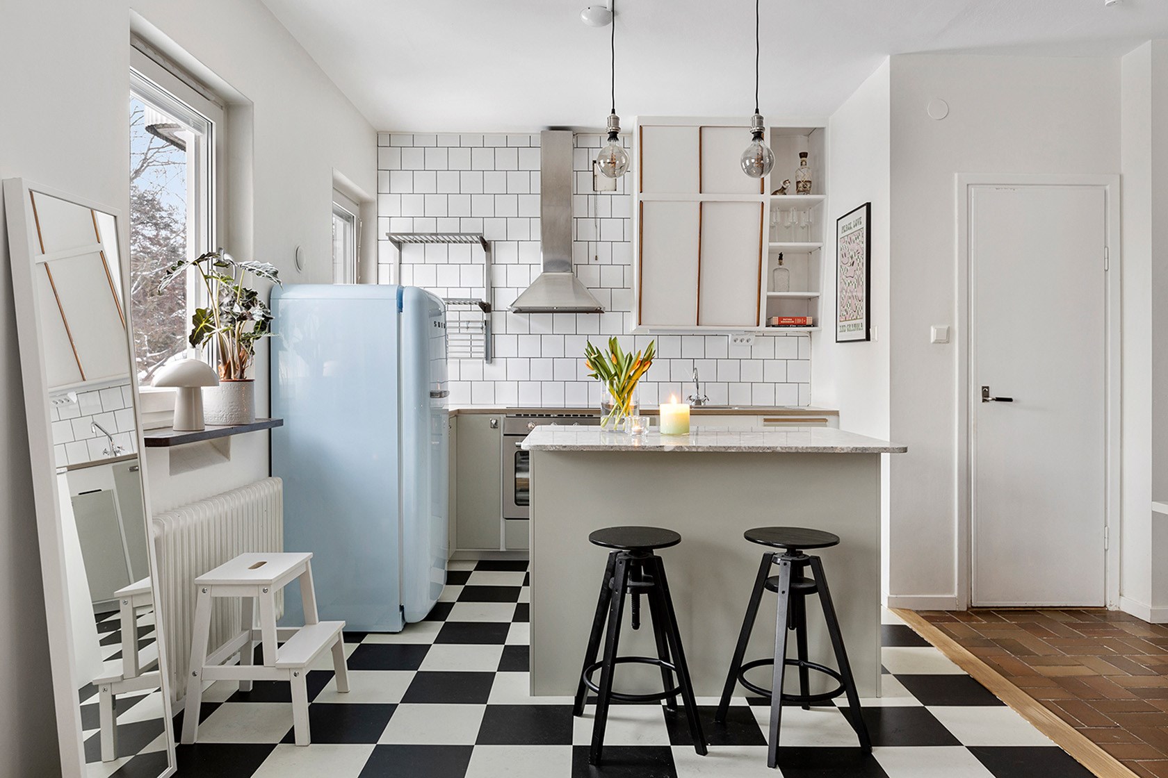 cuisine sol à damier studio 35m2